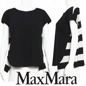 MaxMara black blouse stripes shirt designer sz M minimalist chic luxe